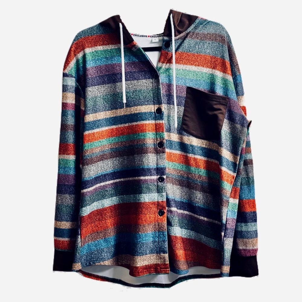 Multicolor Striped Women's Hoodie by Exclusive Soft Large Multi Color Stripes
